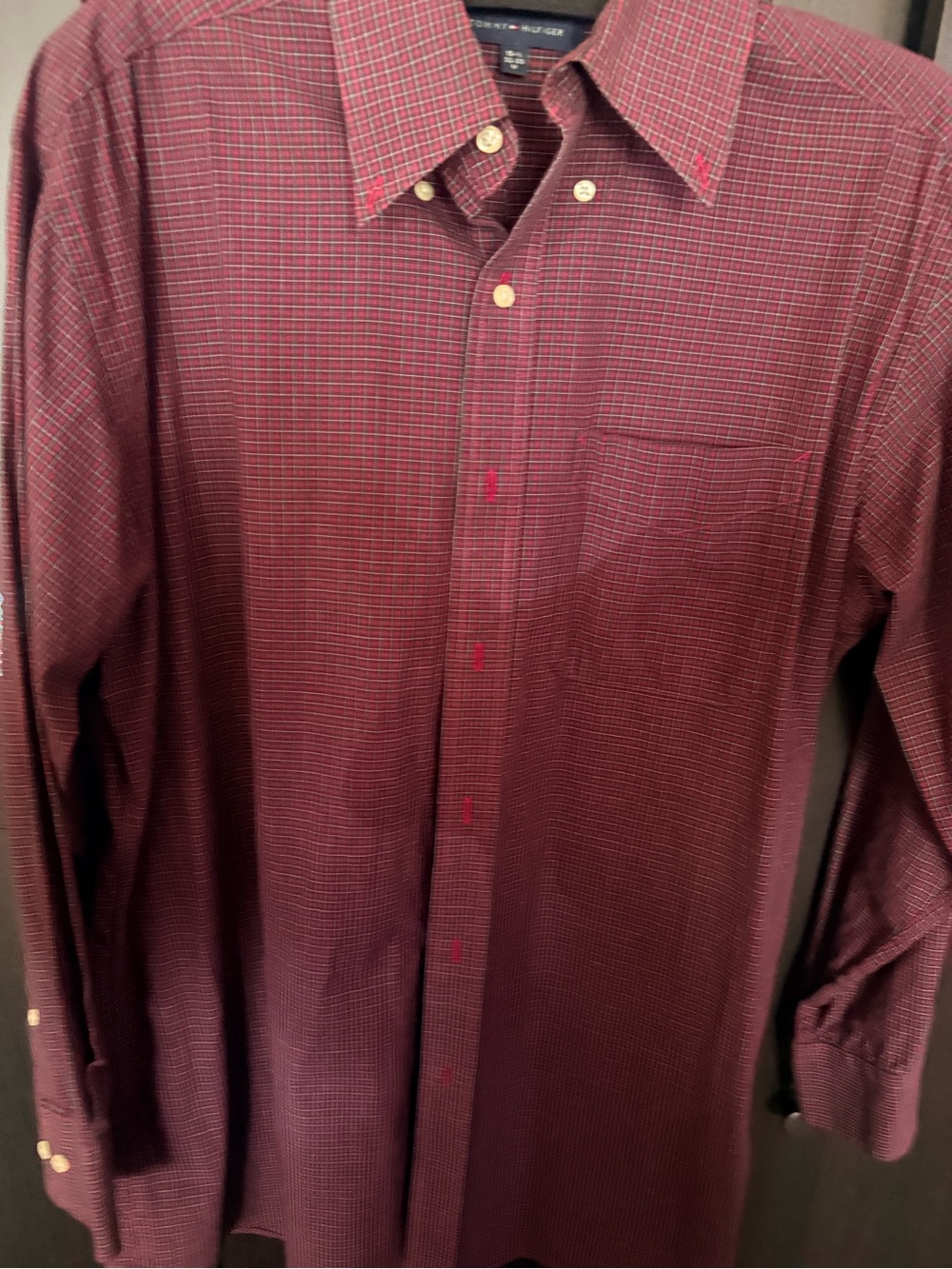 Tommy Hilfiger Men’s Burgundy Micro-Check Button-Down Shirt